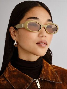 Le Specs Work It Olive Green Round Sunglasses